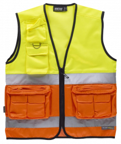 Chaleco tipo safari combinado con cintas reflectantes.