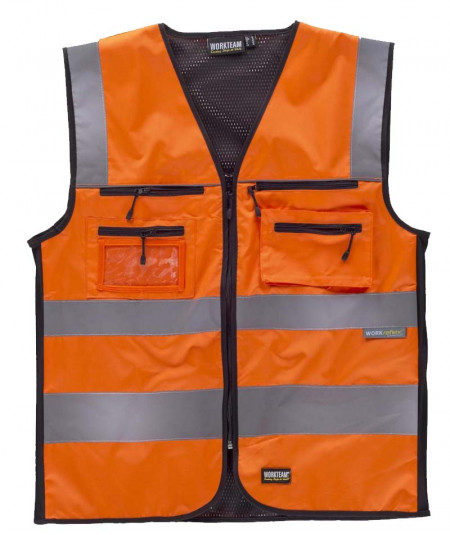 Chaleco de alta visibilidad en tejido Oxford con canesús y cintas reflectantes